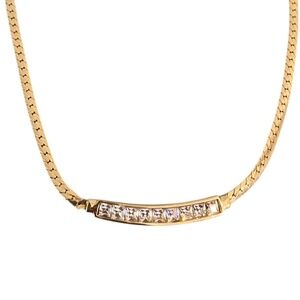 Dior Gold Plated Necklace with Baguette Crystals - Adjustable Chain - Vintage